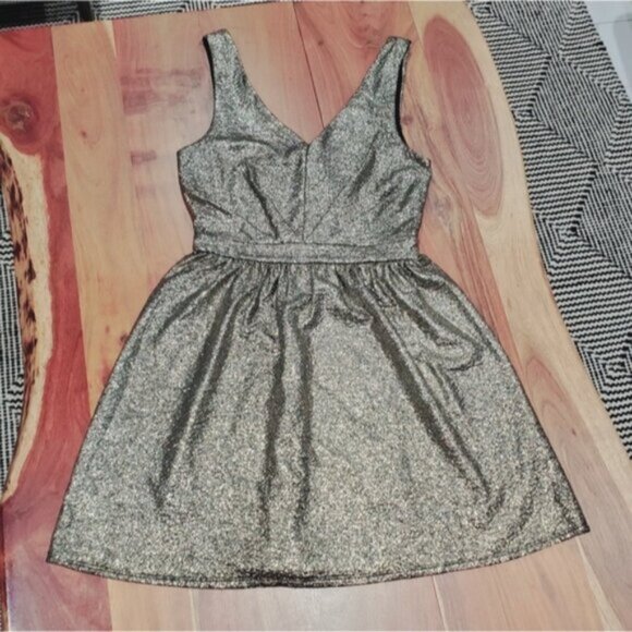 EVENING- One Clothing- Warm Silver-Metallic Skater Pleated Party Dress- Small - Picture 1 of 16